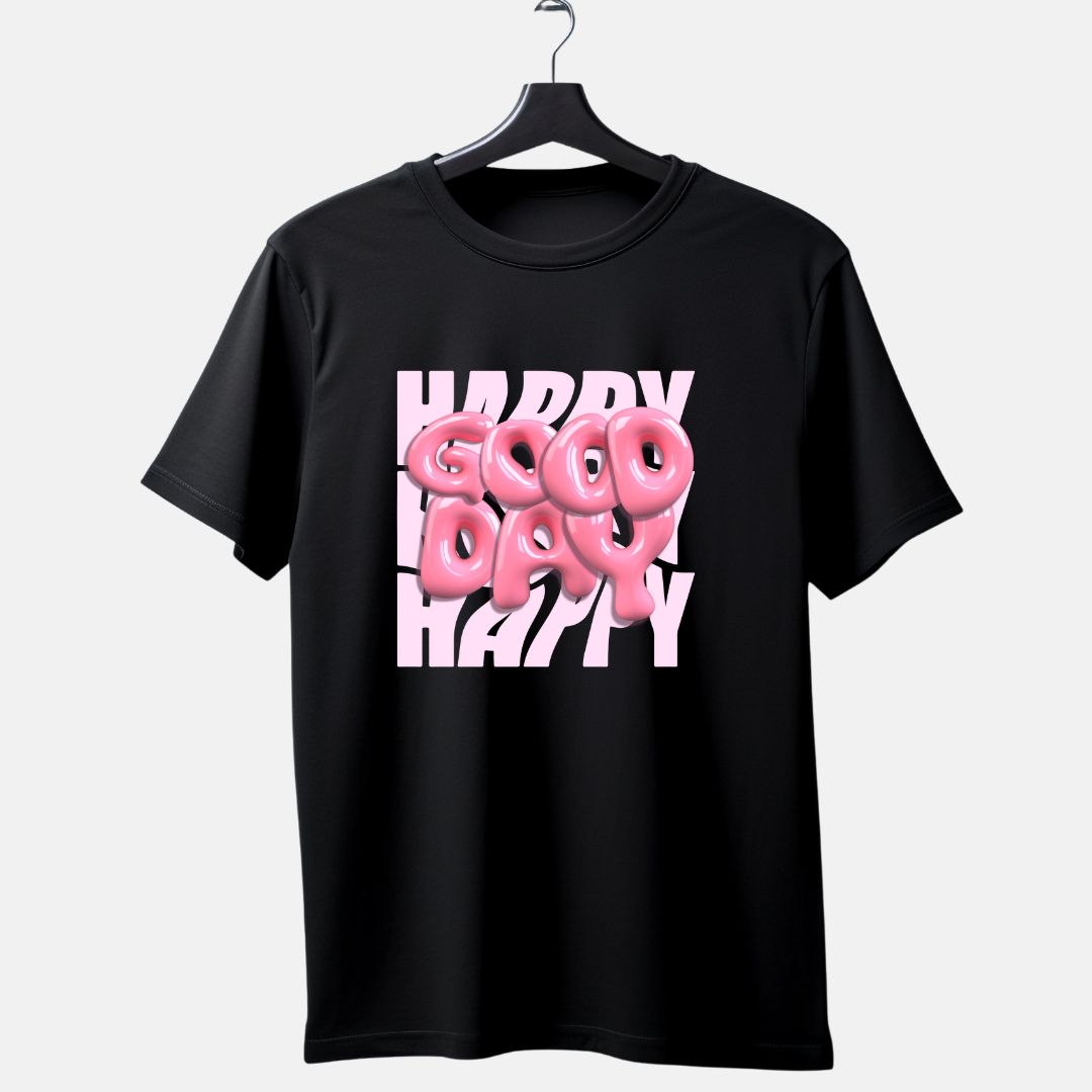 Happy Good Day Pink Glossy Tee Positive Vibes T-Shirt by Ivriy American