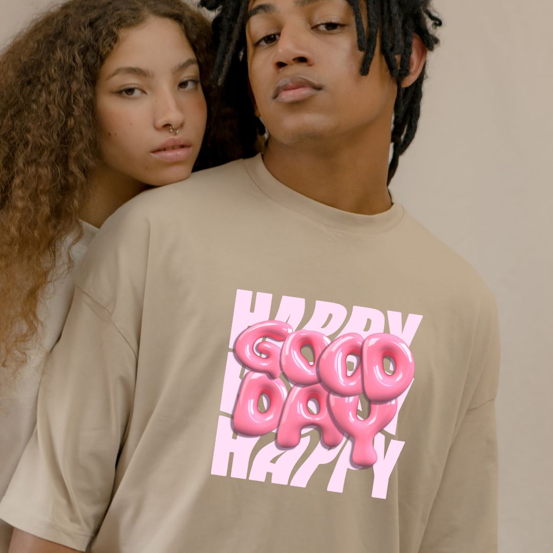 Happy Good Day Pink Glossy Tee Positive Vibes T-Shirt by Ivriy American