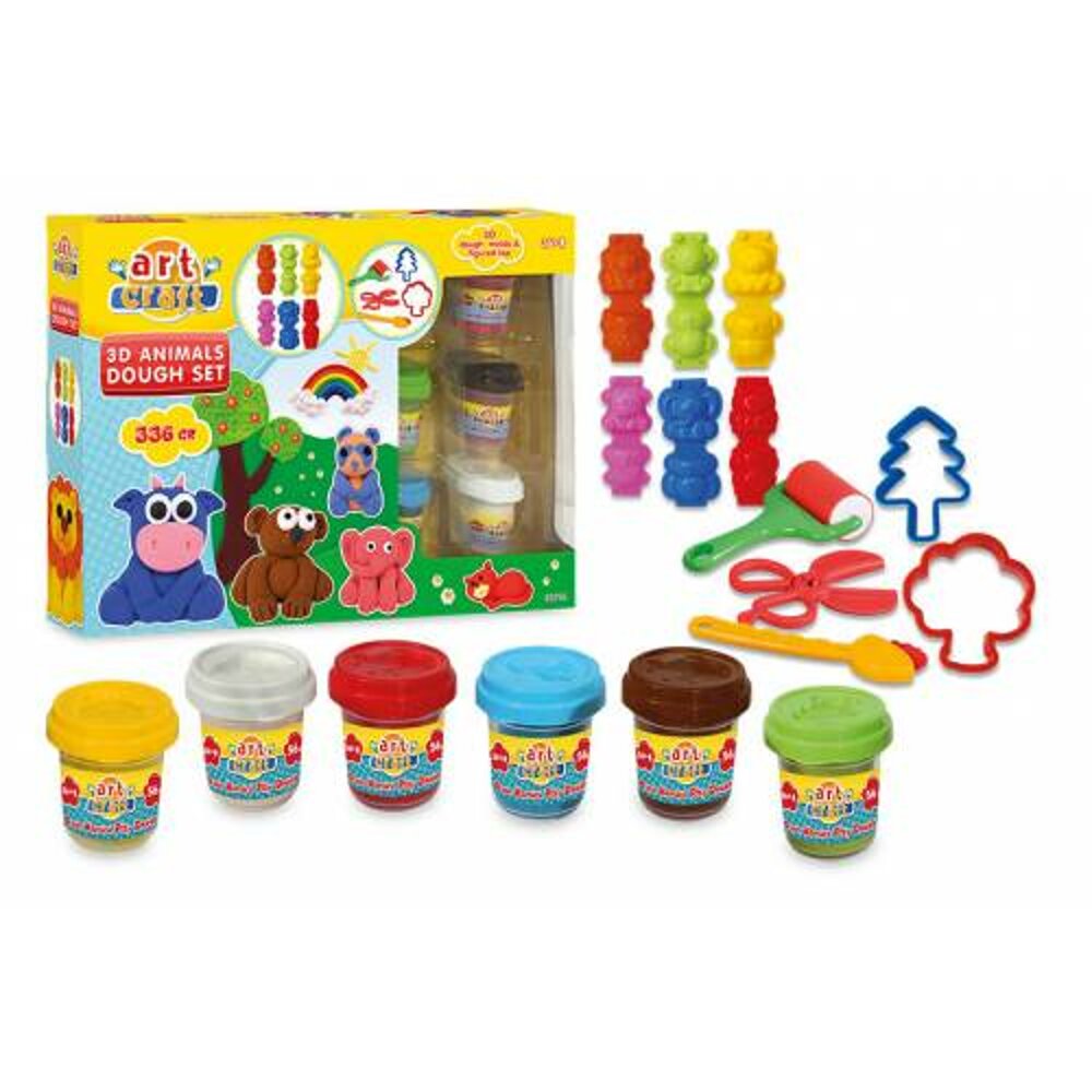 Dede 3D Animals Dough Set, Scissors and Shaped Molds, Suitable for