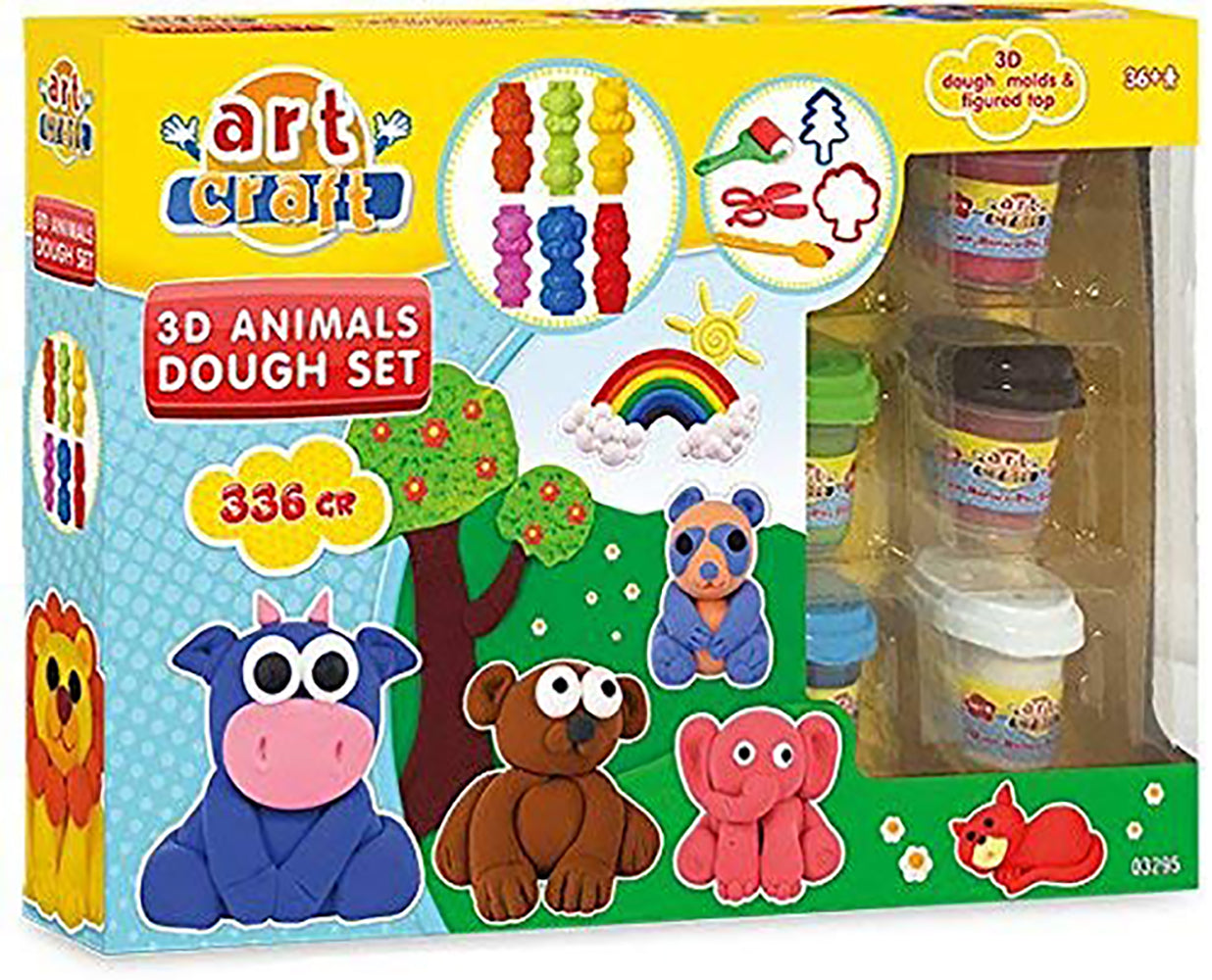 Dede 3D Animals Dough Set, Scissors and Shaped Molds, Suitable for